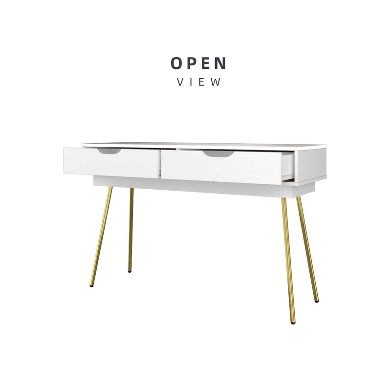 [Free Installation] 4FT Ivory Series Console Table with 2 Drawer Storage Gold Metal Leg Support - HMZ-FN-CT-1415-WT