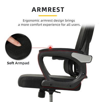 HomeZ Office Chair Ergonomic Chair Executive Mesh High back / Medium Back Chair/with legrest - Black