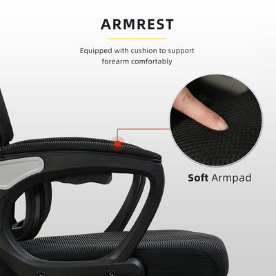 HomeZ Office Chair Ergonomic Chair Executive Mesh High back / Medium Back Chair/with legrest - Black