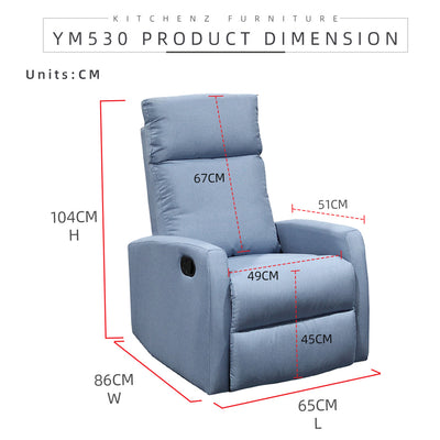 (Free Installation) 2FT Fabric/TPU Recliner Sofa 1 Seater Recliner Grey Clay Brown Blue Cream-530/533