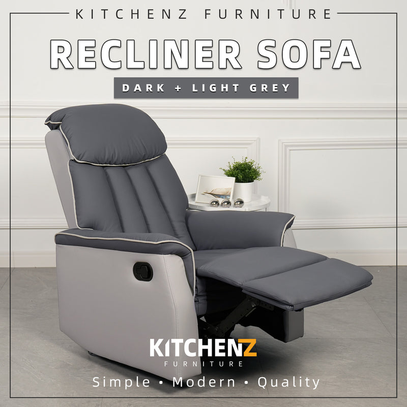(Free Installation) 3FT 1 Seater Fabric/TPU Recliner Sofa / Grey/Brown/Blue/Clay/Cream - HMZ-FN-522/523/545
