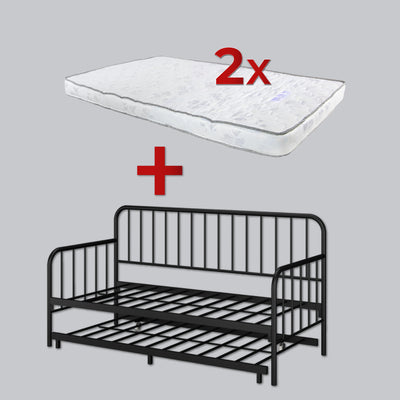 [COMBO Bedframe+Mattress]- Day Bed/Trundle/Pull Out/Single/Metal Bedframe + Purefoam Mattress-3FT