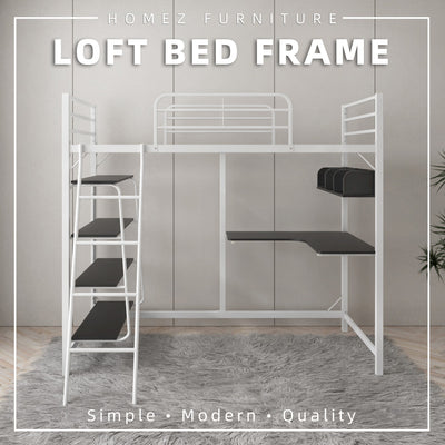 Loft Bed Frame Study Table & Book Shelves - Single - 3VAH904/BB8100