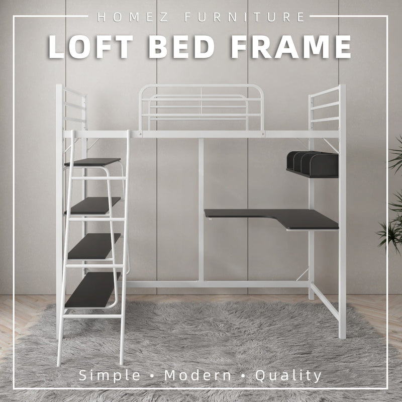 Loft Bed Frame Study Table & Book Shelves - Single - 3VAH904/BB8100