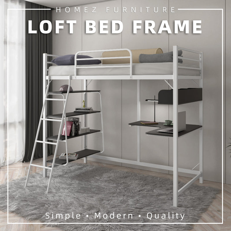 Loft Bed Frame Study Table & Book Shelves - Single - 3VAH904/BB8100