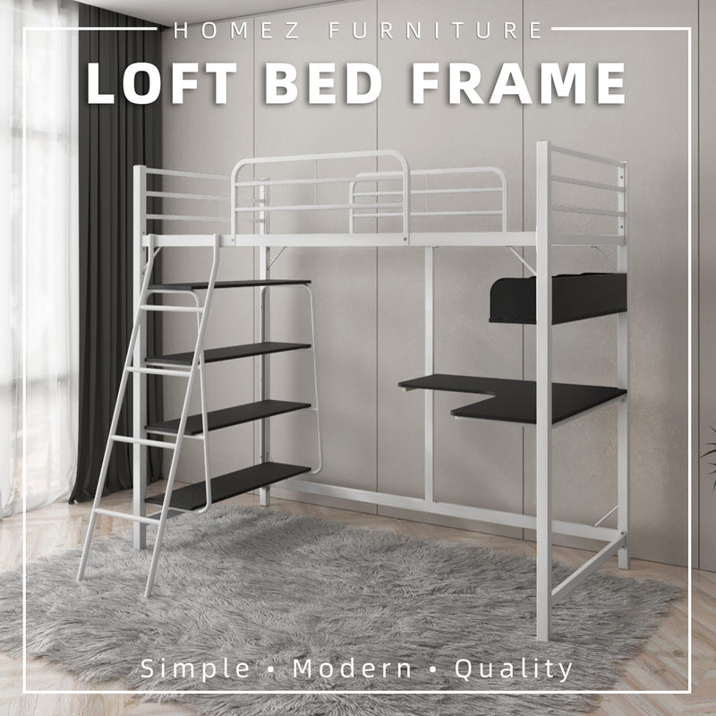 Loft Bed Frame Study Table & Book Shelves - Single - 3VAH904/BB8100