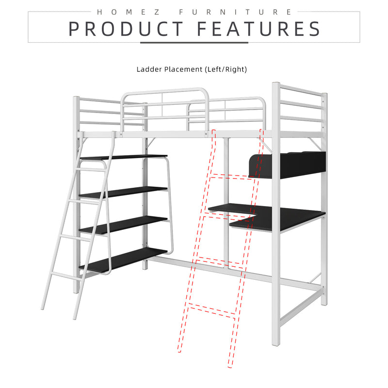 Loft Bed Frame Study Table & Book Shelves - Single - 3VAH904/BB8100