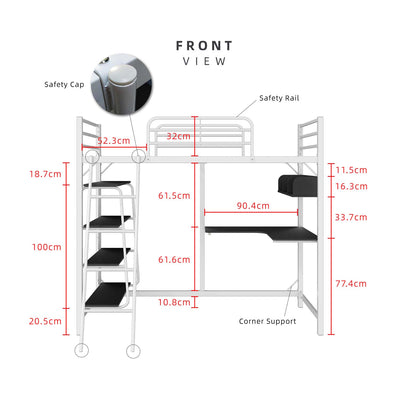 Loft Bed Frame Study Table & Book Shelves - Single - 3VAH904/BB8100