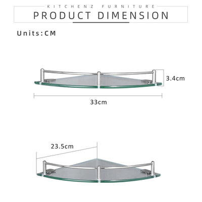 Bathroom Corner Glass Shelf 2 Tier Stainless Steel - HMZ-BRGS-LY8802