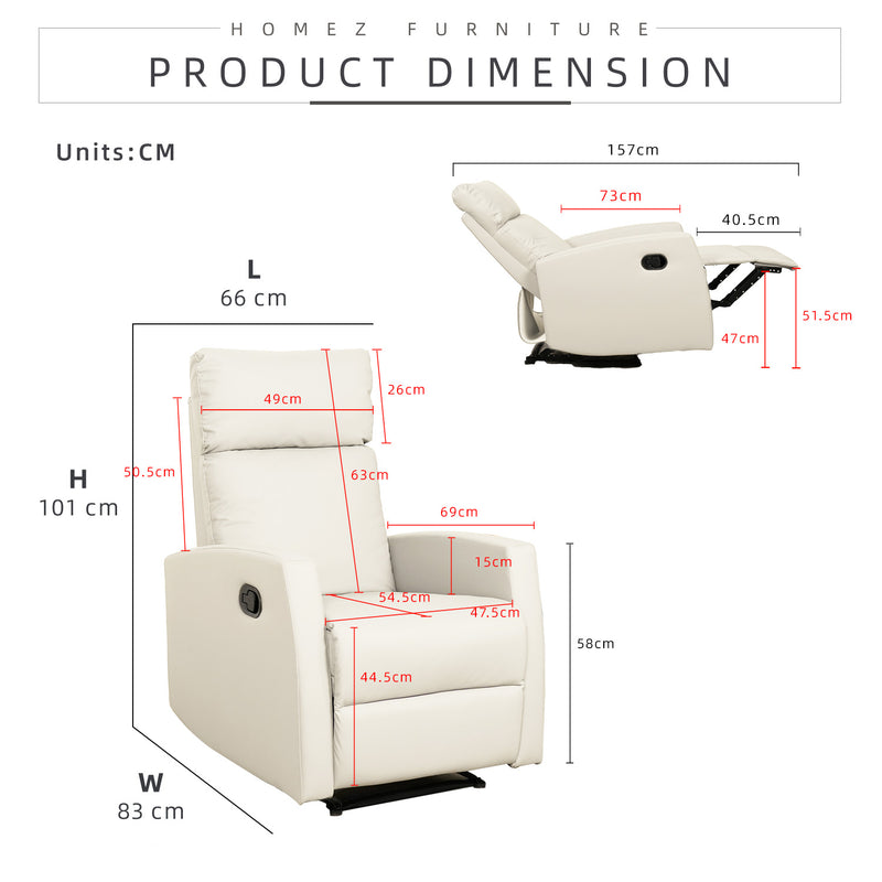 (Free Installation) 2FT Fabric/TPU Recliner Sofa 1 Seater Recliner Grey Clay Brown Blue Cream-530/533