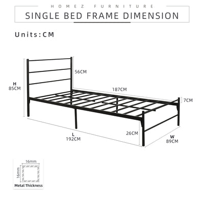 (Self-assembly) HomeZ Single Bed Frame Powder Coat Metal Metal Bed Frame-FYSB0005