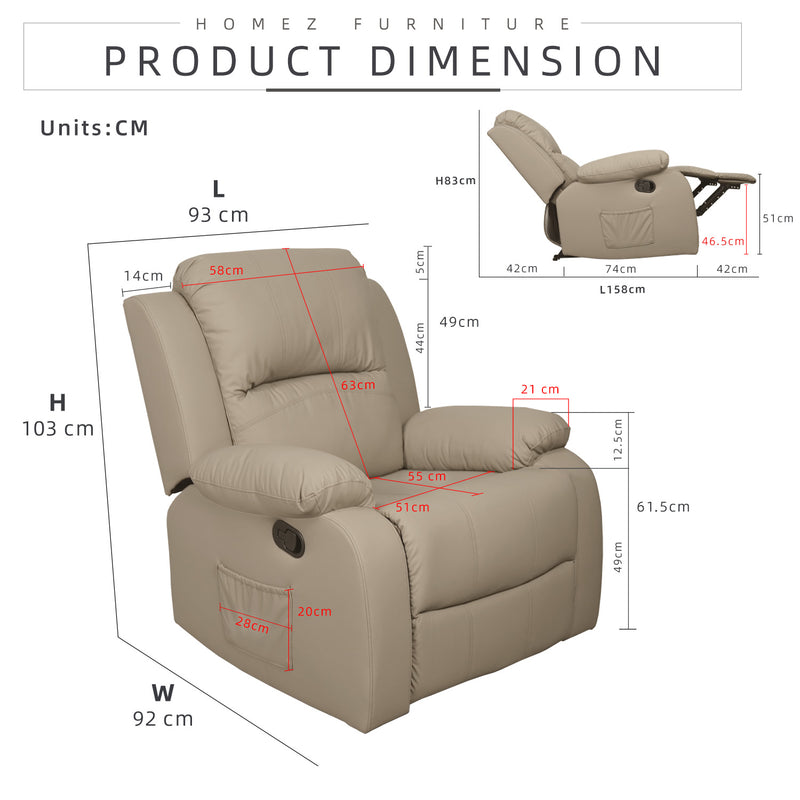 (Free Installation) 3FT 1 Seater Fabric/TPU Recliner Sofa / Grey/Brown/Blue/Clay/Cream - HMZ-FN-522/523/545