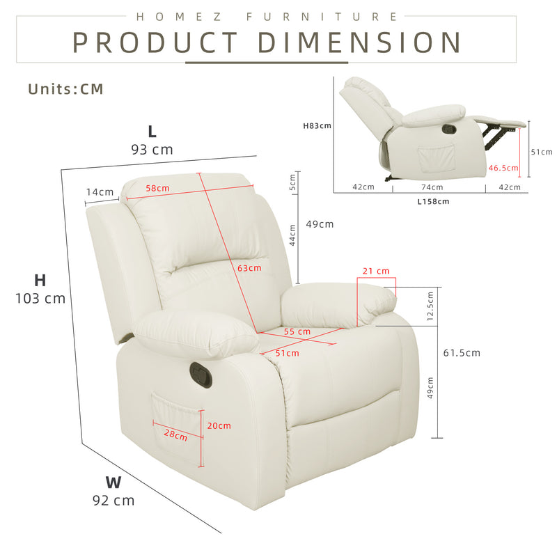 (Free Installation) 3FT 1 Seater Fabric/TPU Recliner Sofa / Grey/Brown/Blue/Clay/Cream - HMZ-FN-522/523/545