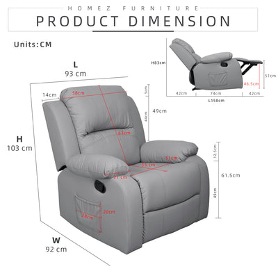 (Free Installation) 3FT 1 Seater Fabric/TPU Recliner Sofa / Grey/Brown/Blue/Clay/Cream - HMZ-FN-522/523/545