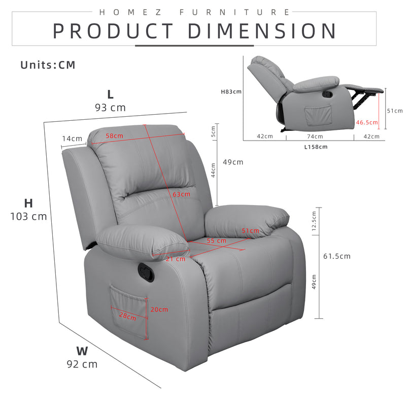 (Free Installation) 3FT 1 Seater Fabric/TPU Recliner Sofa / Grey/Brown/Blue/Clay/Cream - HMZ-FN-522/523/545