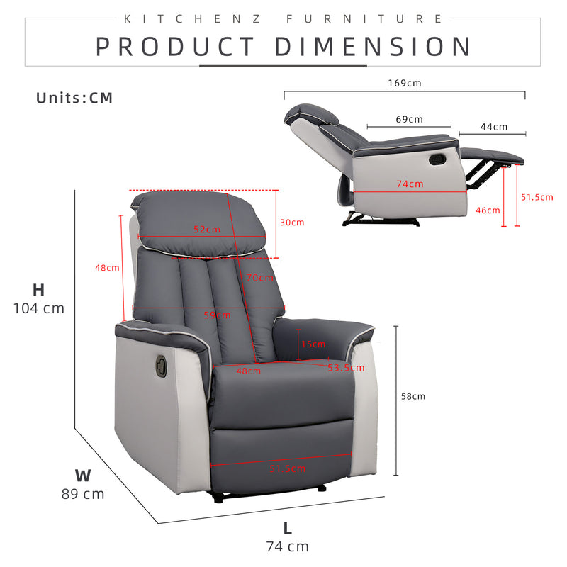 (Free Installation) 3FT 1 Seater Fabric/TPU Recliner Sofa / Grey/Brown/Blue/Clay/Cream - HMZ-FN-522/523/545