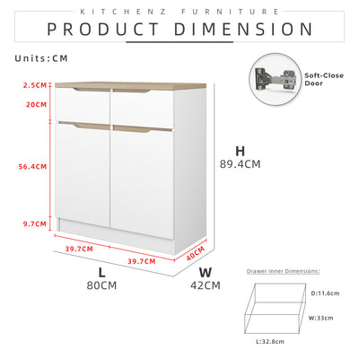 (Pro) 2.6FT Sinowa Series Full Melamine Kitchen Cabinets Base Unit/Kitchen Storage - HMZ-KBC-M9285-LH+WT