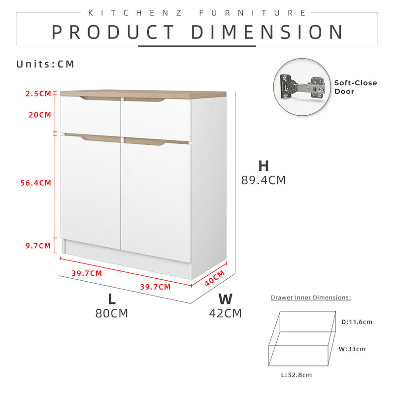 (Pro) 2.6FT Sinowa Series Full Melamine Kitchen Cabinets Base Unit/Kitchen Storage - HMZ-KBC-M9285-LH+WT