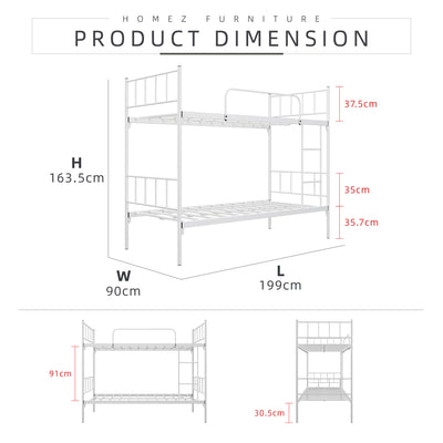 6.4FT Double Decker Bed Frame - White / Black - FYDB-0058