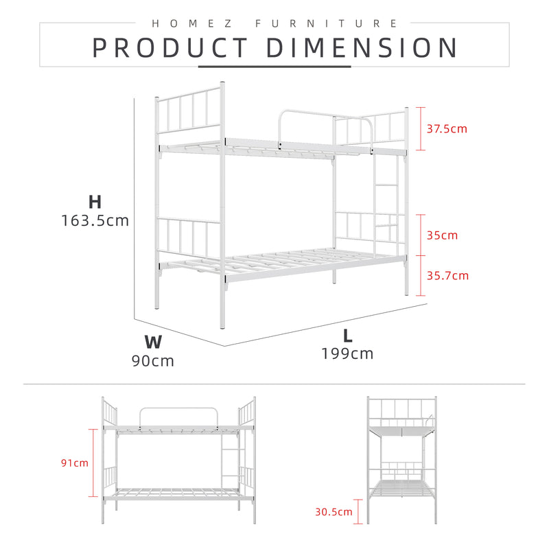 6.4FT Double Decker Bed Frame - White / Black - FYDB-0058