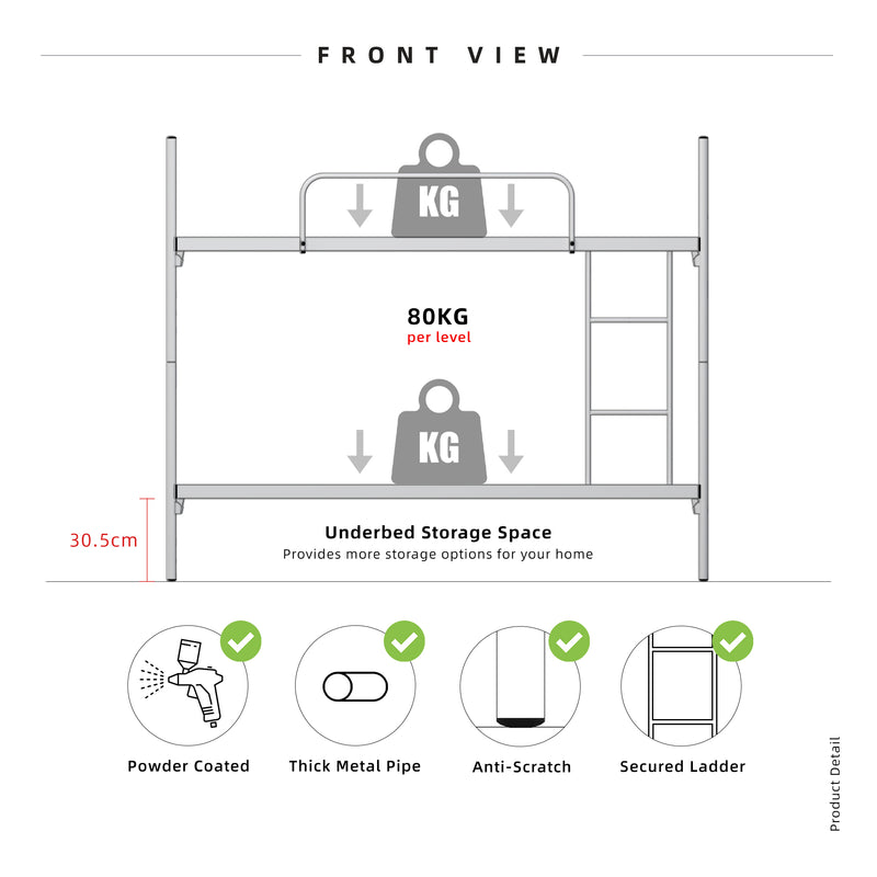 6.4FT Double Decker Bed Frame - White / Black - FYDB-0058