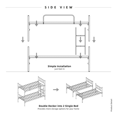 6.4FT Double Decker Bed Frame - White / Black - FYDB-0058