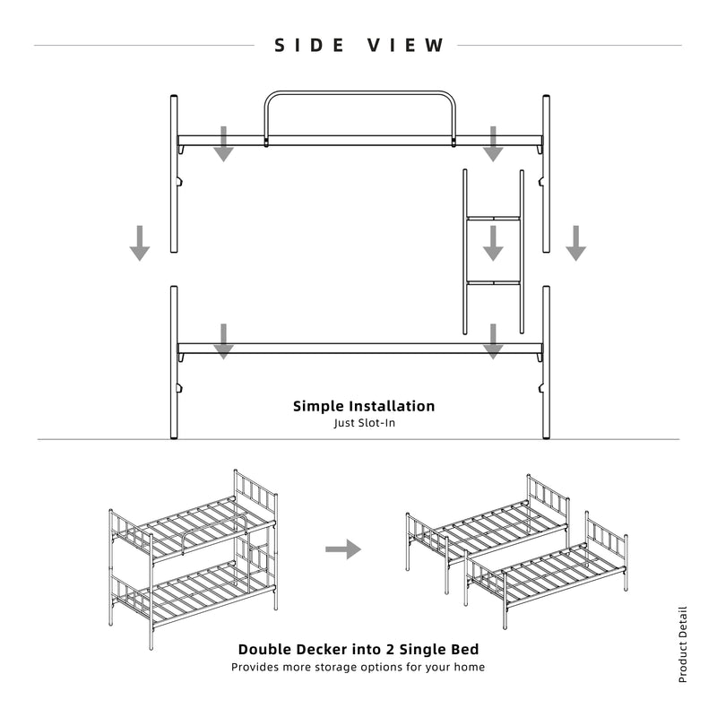 6.4FT Double Decker Bed Frame - White / Black - FYDB-0058