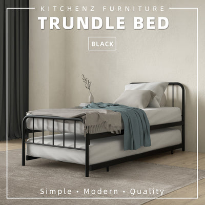 6.4FT Day Bed / Pull Out Trundle Bed Frame Single Powder Coat Metal Black White-0045/0046/0115