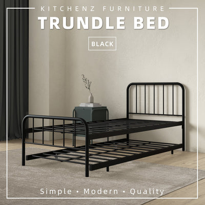 6.4FT Day Bed / Pull Out Trundle Bed Frame Single Powder Coat Metal Black White-0045/0046/0115