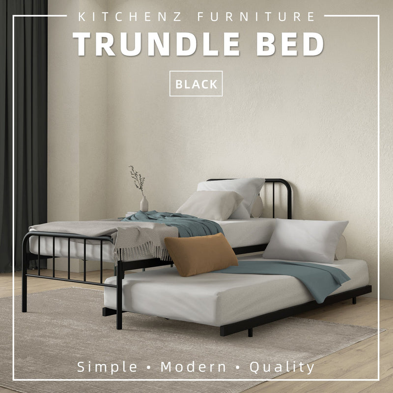 6.4FT Day Bed / Pull Out Trundle Bed Frame Single Powder Coat Metal Black White-0045/0046/0115