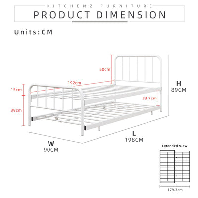 [COMBO Bedframe+Mattress]- Day Bed/Trundle/Pull Out/Single/Metal Bedframe + Purefoam Mattress-3FT