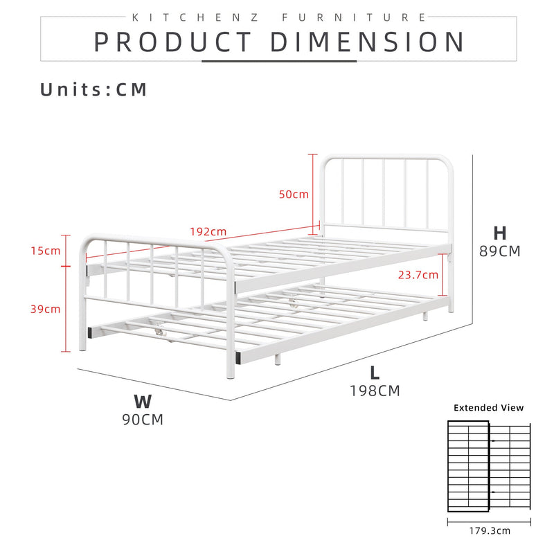 [COMBO Bedframe+Mattress]- Day Bed/Trundle/Pull Out/Single/Metal Bedframe + Purefoam Mattress-3FT