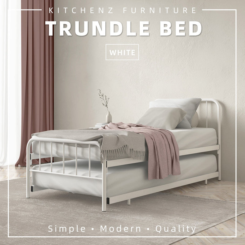 6.4FT Day Bed / Pull Out Trundle Bed Frame Single Powder Coat Metal Black White-0045/0046/0115
