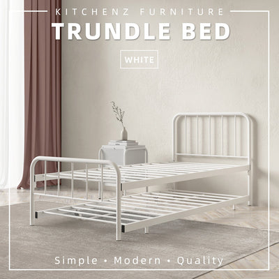 6.4FT Day Bed / Pull Out Trundle Bed Frame Single Powder Coat Metal Black White-0045/0046/0115