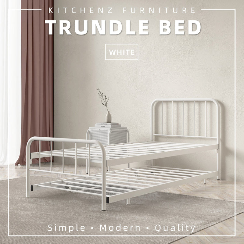 6.4FT Day Bed / Pull Out Trundle Bed Frame Single Powder Coat Metal Black White-0045/0046/0115