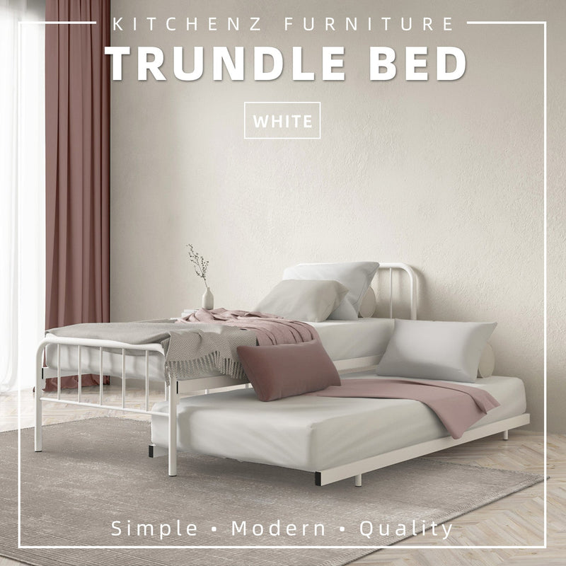 6.4FT Day Bed / Pull Out Trundle Bed Frame Single Powder Coat Metal Black White-0045/0046/0115
