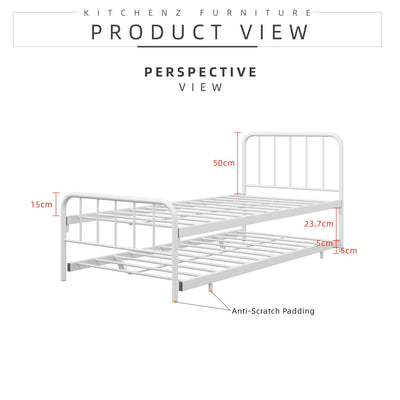 6.4FT Day Bed / Pull Out Trundle Bed Frame Single Powder Coat Metal Black White-0045/0046/0115