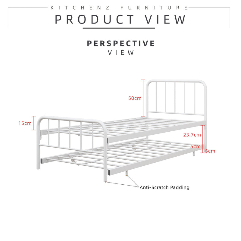 6.4FT Day Bed / Pull Out Trundle Bed Frame Single Powder Coat Metal Black White-0045/0046/0115
