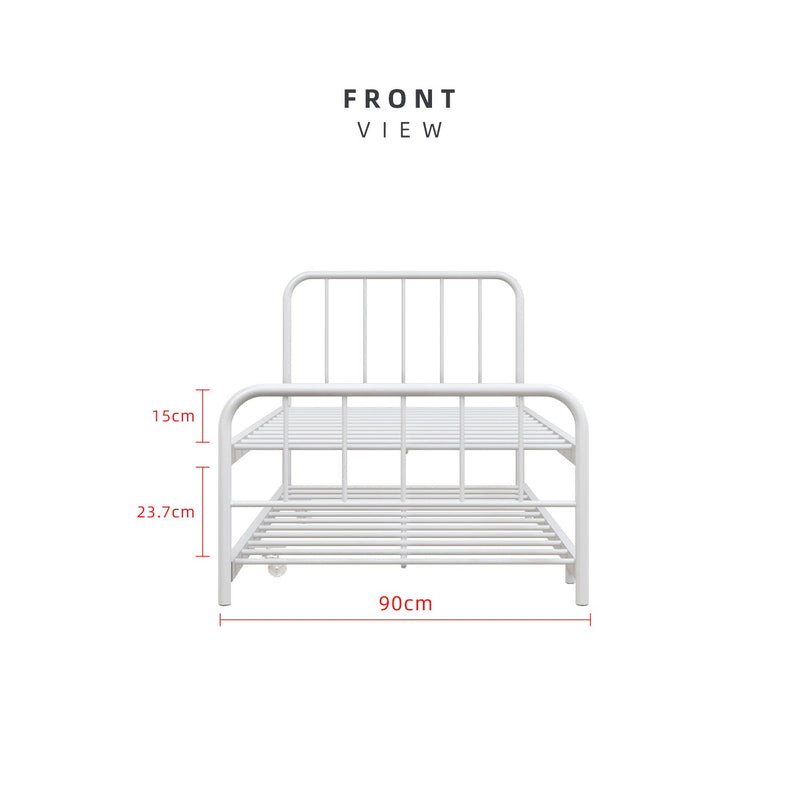 6.4FT Day Bed / Pull Out Trundle Bed Frame Single Powder Coat Metal Black White-0045/0046/0115