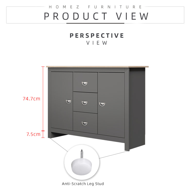 [Free Installation] 4FT Grayson Series Display Cabinet with 3 Drawers & 2 Storage Cabinet Living Metal Handle - G7717
