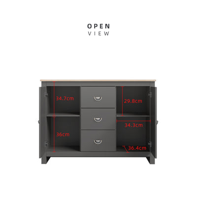 [Free Installation] 4FT Grayson Series Display Cabinet with 3 Drawers & 2 Storage Cabinet Living Metal Handle - G7717
