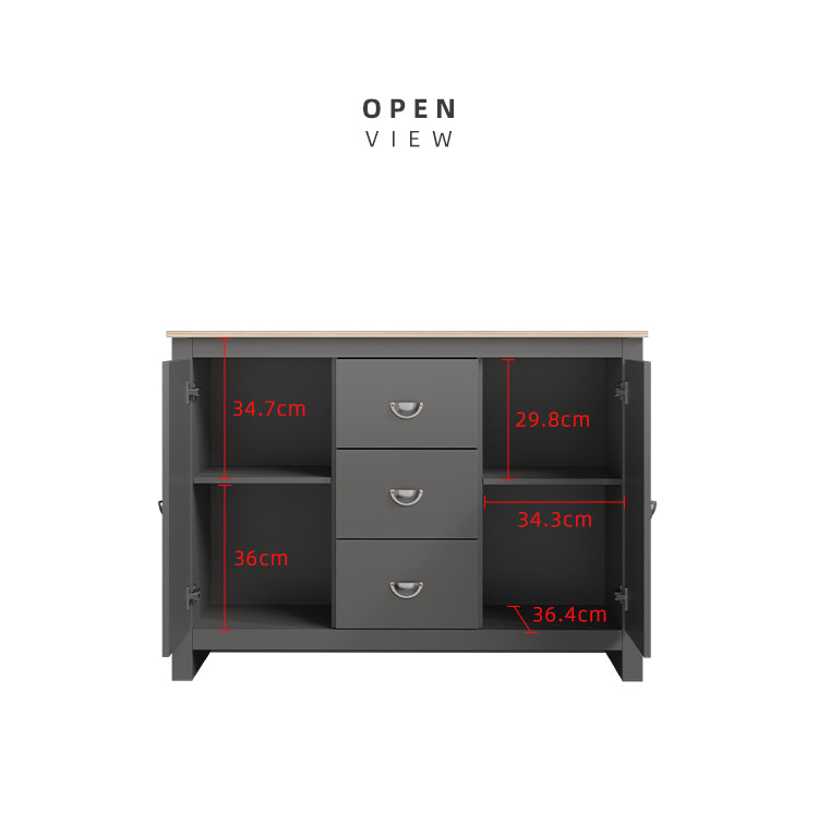 [Free Installation] 4FT Grayson Series Display Cabinet with 3 Drawers & 2 Storage Cabinet Living Metal Handle - G7717