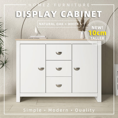 [Free Installation] 4FT Grayson Series Display Cabinet with 3 Drawers & 2 Storage Cabinet Living Metal Handle - G7717
