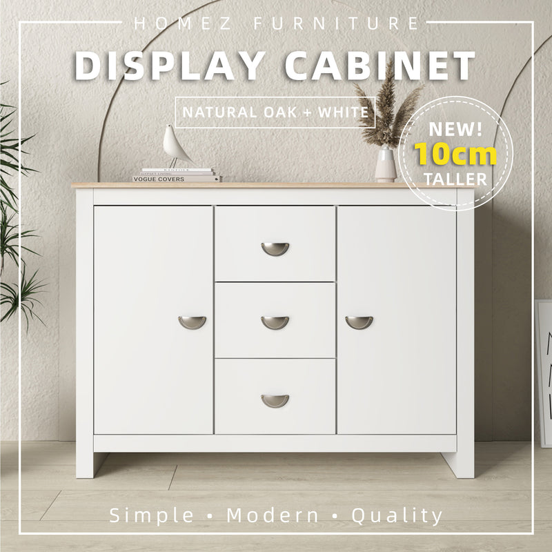 [Free Installation] 4FT Grayson Series Display Cabinet with 3 Drawers & 2 Storage Cabinet Living Metal Handle - G7717