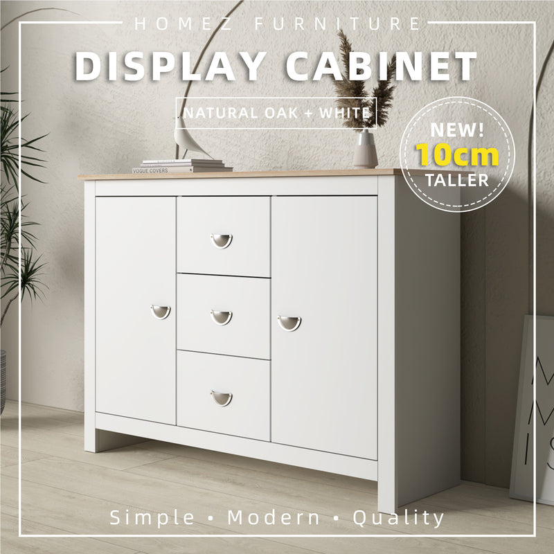 [Free Installation] 4FT Grayson Series Display Cabinet with 3 Drawers & 2 Storage Cabinet Living Metal Handle - G7717