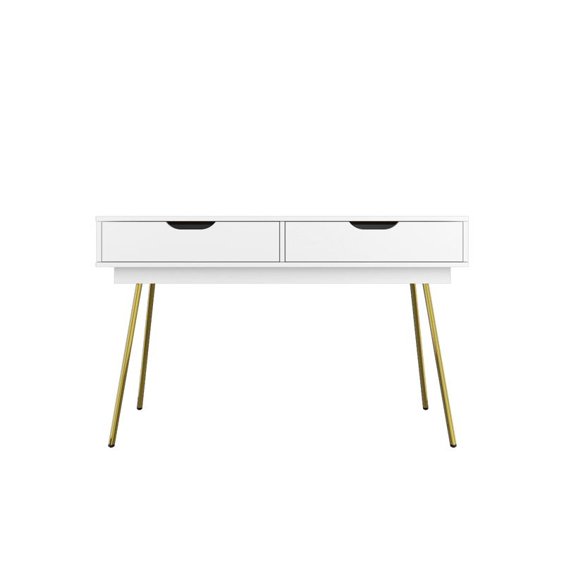 [Free Installation] 4FT Ivory Series Console Table with 2 Drawer Storage Gold Metal Leg Support - HMZ-FN-CT-1415-WT