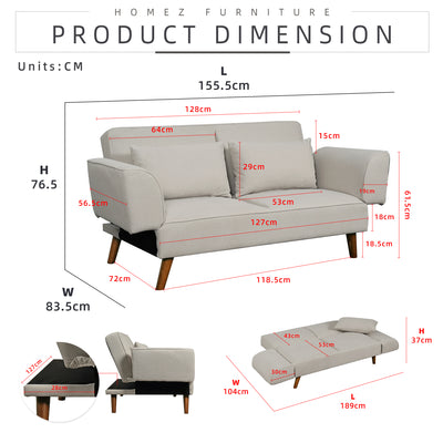 5FT 2 Seater Pet Friendly Sofa Bed Adjustable Backrest and Armrest Cat Claw TPU Fabric