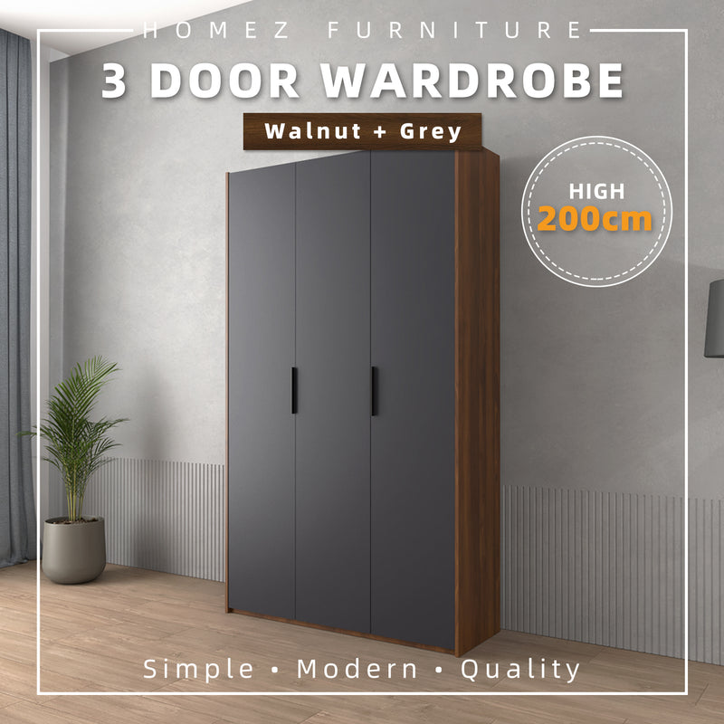 200cm 3 Door Wardrobe with Black Plastic Handle - HMZ-FN-WD-6018
