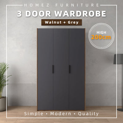 200cm 3 Door Wardrobe with Black Plastic Handle - HMZ-FN-WD-6018