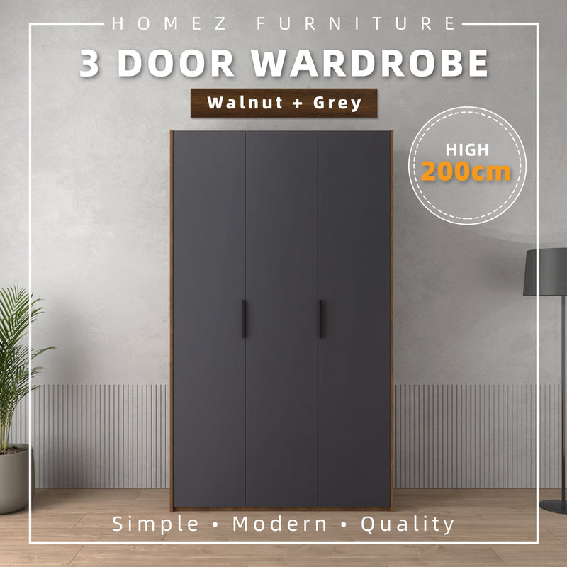 200cm 3 Door Wardrobe with Black Plastic Handle - HMZ-FN-WD-6018